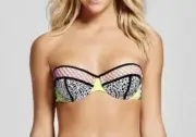 NWT Shade & Shore Vacay Bandeau Animal Print 38B Multi Netted Swim Top #87921