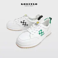 在飛比找momo購物網優惠-【Robinlo】街頭童趣真皮厚底小白鞋 MAEZY(綠/黑