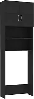 vidaXL - Engineered Wood Washing Machine Cabinet in Black - Bathroom Storage with Open Compartments and Doors