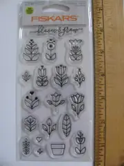 Fiskars Clear Stamps LIA GRIFFITH BLOOM & GROW PLANTS LEAVES 19 Pieces NOS