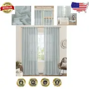 Chic & Stylish Light Filtering Curtains, Greyish Blue Linen Blend, 52" W x 84" L