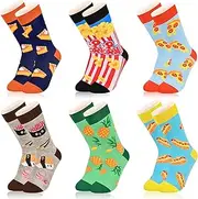 [Dsia Zamur] Kids Boys Girls Crew Socks 4-6 Pack + Gift Box, Novelty Funky Colorful Calf Socks for 4-10 Years Old