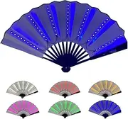 [Generic] LED Clacking Hand Fan with Lights，Foldable Battery-Operated Glowing Stage Dance Fan for Line Dancing, Adults Party Performances Home Decor (Blue)
