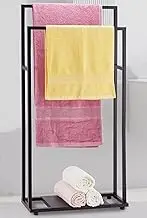 Standing Towel Racks for Bathroom, 39'' Tall 2 Tier Bathroom Towel Stand with Storage Shelves, Modern Standing Pool Drying Rack for Outdoor, Black Blanket Holder, ALHAKIN