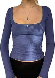 [Zylphorix] Women U Collar Long Sleeved Fit T-Shirt Solid Color Scoop Neck Basic Tops Lady Casual Slim Pullover Tee