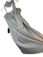 Ann Taylor Strapless Gray Silk Satin Dress Optional Straps & Scarf Size 8 10013