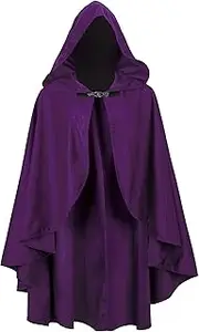 lckellong Renaissance Hooded Cloak Medieval Hooded Cloak Short with Curve Adult Men Women Men Halloween Medieval Costume