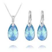 Aquamarine Silver Jewelry Set with Swarovski Crystal