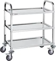 VEVOR Stainless Steel Cart, 3 Layers Lab Utility Cart 181 kg Weight Capacity, Medical Cart with Lockable Universal Wheels, for Lab, Clinic, Kitchen, Salon