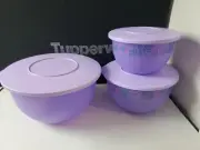 Tupperware Impressions Mixing Bowls in Lilac & Leaves Print 32, 18 And 10 Cup !