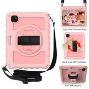 For iPad Air 4 10.9in (2020) Case, 360 Rotating Cover, Pencil Holder, Stand, Shoulder & Hand Strap, Rose Gold