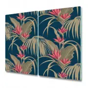 Glass Worktop Saver Kitchen Leaves And Flowers Dark Tropical Painting 2x30x52
