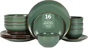 [Stone Lain] Brasa Modern Stoneware 16 Piece Dinnerware Sets, Plates and Bowls Sets, Dish Set for 4, Green