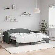 Daybed with Trundle Without Mattress, Dark Grey, 90x190 cm – Modern Fabric Sofa Bed with Solid Wood and Metal Frame, Space-Saving Design, Fits AU Single Size Mattress, Ideal for Living Room & Bedroom