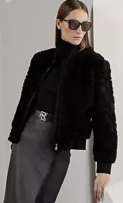 Ralph Lauren Purple Label Collection Raygan Shearling Bomber Jacket Coat Size 14