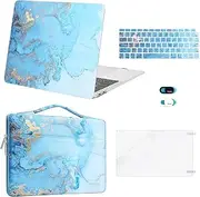 MOSISO Compatible with MacBook Air 13 inch Case 2022, 2021, 2020-2018 Release A2337 M1 A2179 A1932 Retina, Plastic Watercolor Marble Hard Case&Bag&Keyboard Skin&Webcam Cover&Screen Protector,Turquoise