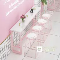 在飛比找蝦皮購物優惠-【原風木語】奶茶店靠牆高腳吧台桌簡約網紅粉色桌椅組合北歐大理