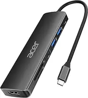 Acer USB C Hub (7-in-1) Multiport Adapter 4K HDMI, 5Gbps Type-C Data Port 2 USB A 3.1 Data Port, 100W Power Delivery, USB C Dongle for iPad Pro, MacBook Pro, iPhone 16/15 and More(Black, 0.67ft)