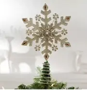 Bethlehem Lights 13" Metallic Snowflake Tree Topper Christmas Champagne