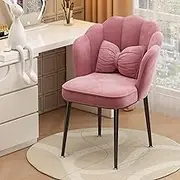Bedroom Petal Chair with Backrest, Dressing Table Stool, Comfortable Upholstered Makeup Chair, Anti-slip Footrest Design, Free Cushion, Suitable for Bedroom, Living Room (Purple Black Bracket)