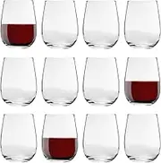 LAV 12 Piece Gaia Stemless Red Wine Glasses Set - Modern Glass Goblets Tumblers - 475ml