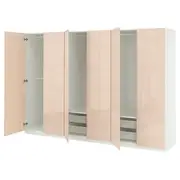 PAX / FARDAL wardrobe combination, white/high-gloss light orange, 300x60x201 cm
