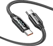 toocki 100W USB C to USB C Cable 2M with LED Display – PD 3.0 Fast Charging, 5A Power Type C Cord for iPhone 16 Pro Max/MacBook Pro/iPad Pro Air/Galaxy S24 / Pixel/Switch, Black