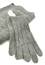 BROOKS BROTHERS Gray Cableknit Lambswool Scarf & Gloves SET NWT