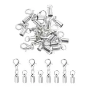10Pcs Cord End Caps, 3.5mm End Caps Barrel Beads Kumihimo Iron (Silver)