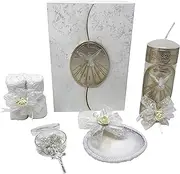 Arcangeles Mexicanos Catholic Baptism Candle Set in a Wooden Box with Towel, Candle, Rosary and Shell for Baby Boys and Girls. Handmade in Mexico