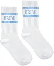 [xo, Fetti] Bride Socks, White + Blue | Bride To Be Something Blue Gift, Bachelorette Decorations, Wedding Day Slippers, Bridal Footwear Gift, White, One Size