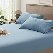 3 PCS Queen Sheet Set, 1200TC Breathable and Ultra Soft Queen Size Bed Sheets Set with Fitted Deep Pockets 40cm, 1 Bedding Fitted Sheets & 2 Pillowcases (Grayish Blue, Queen)