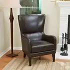 Salerno Brown Leather High Back Wing Chair Lounge WingBack ArmChair