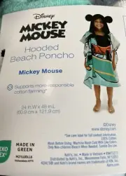 NWT Disney Mickey Mouse Hooded Beach Poncho Towel 24x48 Kids Bath Towel