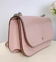TORY BURCH Emerson Patent Leather E/w Flap Adjustable Shoulder Bag In Pink $548