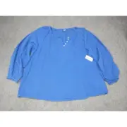 Old Navy Peasant Blouse Top Size Large Royal Blue Button Front 3/4 Sleeve NWT