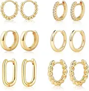 [MIDEEO] Gold/Sliver Chunky Hoop Earrings Set for Women, 14K Gold Plated Twisted Huggie Hoop Earring Hypoallergenic Thick Open Lightweight Chunky Hoop Earrings Jewelry for Gifts