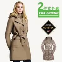 在飛比找PChome24h購物優惠-【FOXFRIEND】長版狢毛帽時尚風衣 兩件式GORE-T