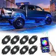 RGB LED Rock Lights Kit, 4/6/8/ Pods Underglow Multicolor Neon Light Pod,with Bluetooth Controller for Control for Truck ATV UTV RZR SUV,8 pods