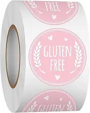 Louise Maelys Gluten Free Stickers 1.5 Inch Food Allergy Labels for Baking, Kitchen & Food Packaging with Wheat & Heart Design, Waterproof, Residue-Free 500PCS