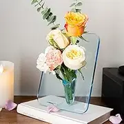 EASY365 Blue Clear Acrylic Photo Frame Flower Vase, 8 x 6 Inch Aesthetic Unique Centerpiece, Decorative Picture Vase for Home Office Wedding Decor