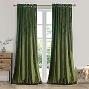 Roslynwood Velvet Curtain Panels Moss Green Room Darkening Window Super Soft Luxury Drapes for Bedroom Thermal Insulated Rod Pocket Curtain for Living Room (2 Panels, 52 by 84 Inch)