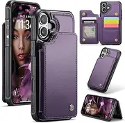 ELEPIK for iPhone 16 Plus Case with Card Holder, Kickstand [5 Card/Cash Holder] [for Women & Men] [Durable PU Leather] Magnetic Wallet Phone Cover for iPhone 16 Plus, Fashion Purple