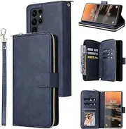 [YocoverTech] for Samsung S23 Ultra 5G Case, for Galaxy S23 Ultra 5G Wallet Case[9 Card Slots+1 Cash Slot] PU Leather Stand Flip Zipper Wallet Cover[6.8 inch]-Blue