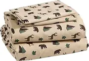 How Plumb Aubrie Home Accents Cozy Cabin 4-Piece King Microfiber Bedding Sheet Set with Deep Pockets Rustic Patchwork Plaid Deer, Brown Tan Green