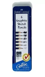 FABER CASTELL 6 GRAPHITE SKETCH PENCILS IN TIN CONTAINER by CREATIVE STUDIO -NOS