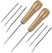 MAGICLULU Cobbler Needle Kit 2 Sets of Brass Sewing Awls for Leather Craft Shoes Repair Tent Backpack Sewing