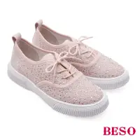 在飛比找momo購物網優惠-【A.S.O 阿瘦集團】BESO 飛織布燙鑽綁帶平底休閒鞋(