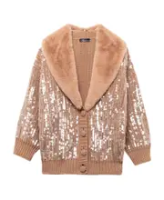 Blumarine Sequin Embellished Cardigan XS Nude