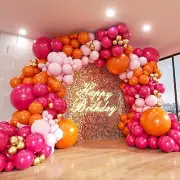 Pink and Orange Balloon Arch Kit, 161Pcs Hot Pink Orange Metallic Gold Latex